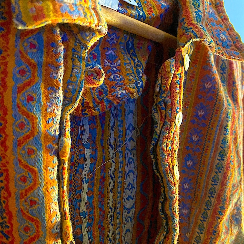 Vintage Woven Bohemian Pattern Button Long Sleeve Shirt Small